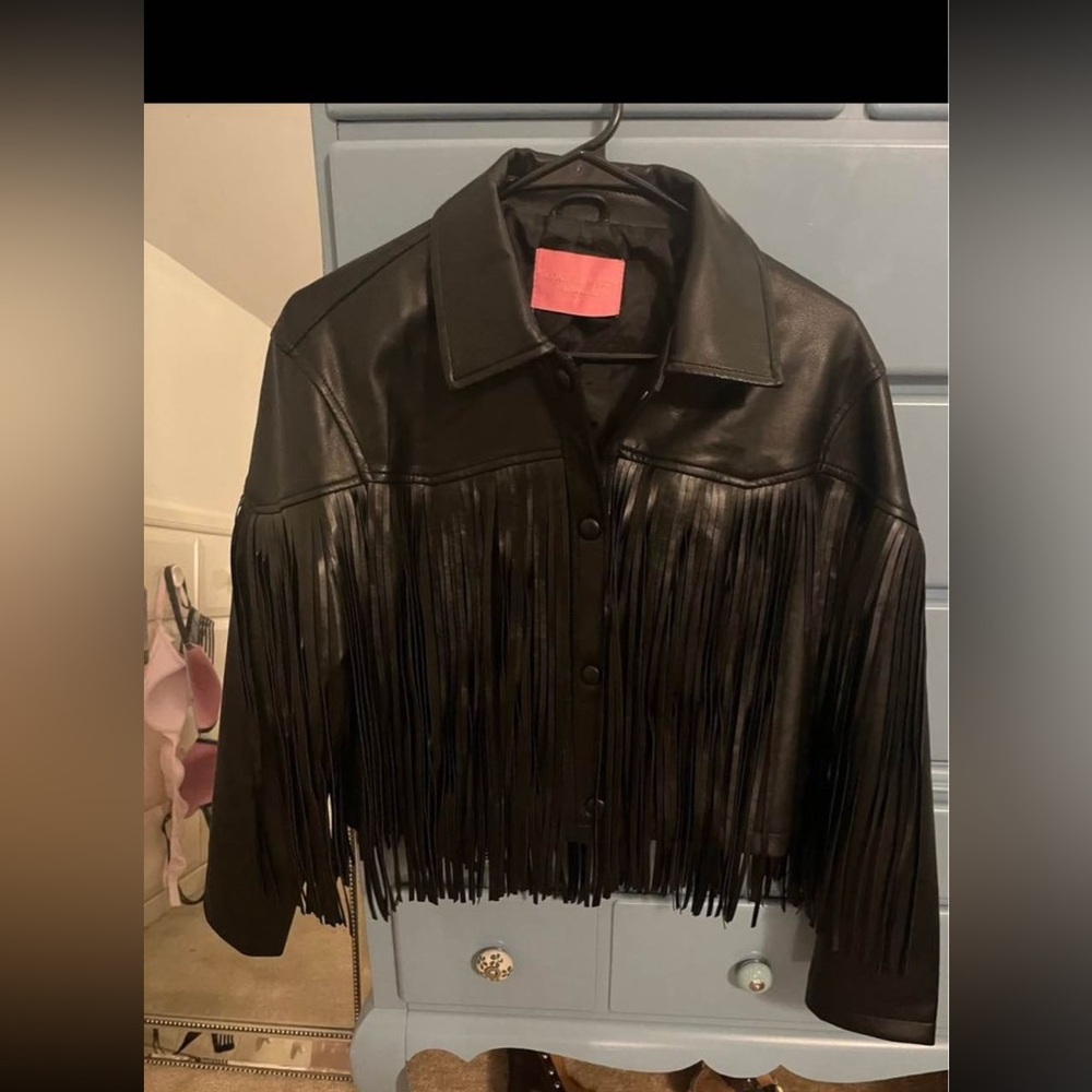 Fringe faux leather jacket
